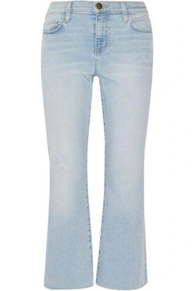 Shop Current Elliott Woman Distressed Mid-rise Flared Jeans Light Denim