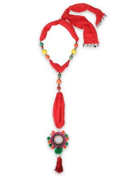 Shop Rosantica Woman Beaded Gold-tone, Tassel And Pompom Necklace Red