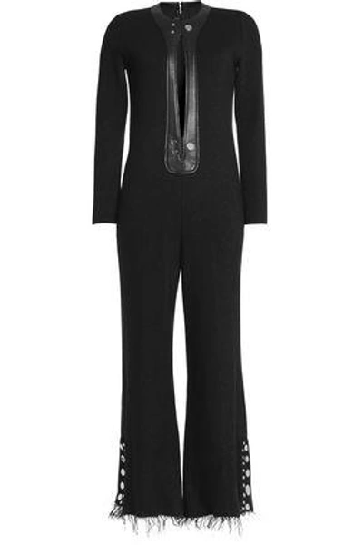Shop Calvin Klein Collection Woman Frayed Wool-blend Jumpsuit Black