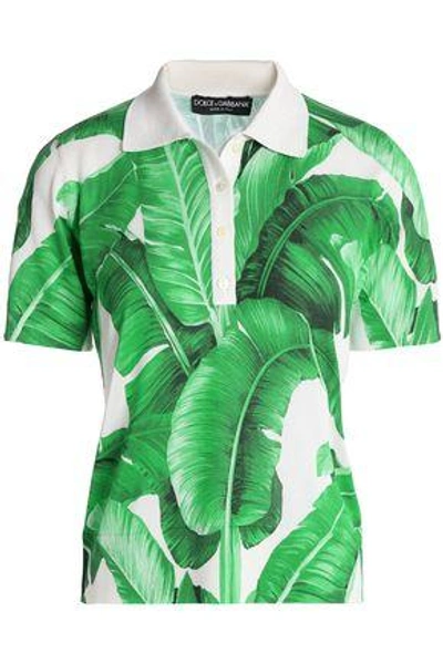 Shop Dolce & Gabbana Woman Printed Silk-piqué Polo Shirt Green