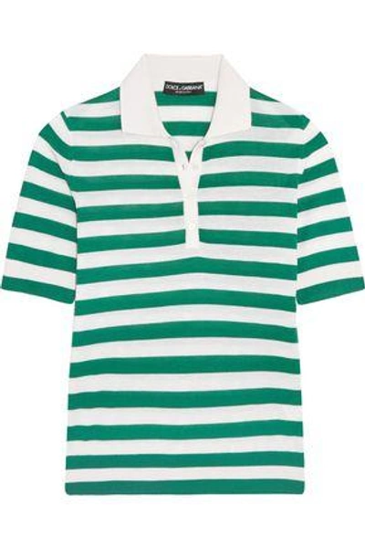 Shop Dolce & Gabbana Striped Cashmere And Silk-blend Polo Shirt In Green