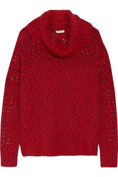 Shop Alice And Olivia Woman Otis Open-knit Turtleneck Sweater Claret