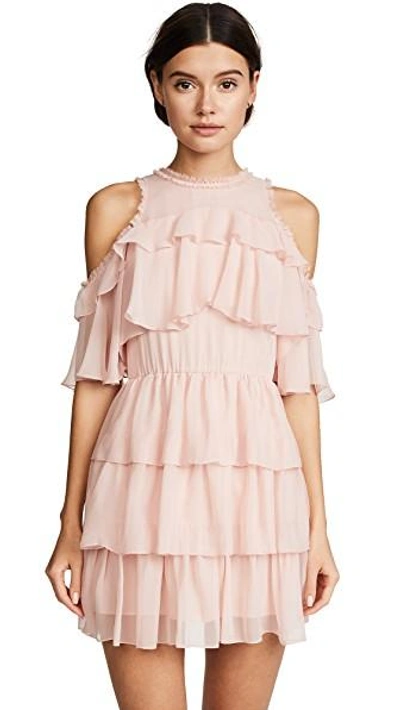 Shop Alice And Olivia Nichola Ruffle Party Dress In Blush