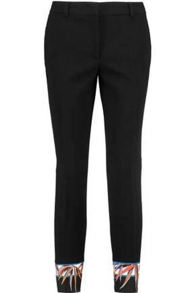 Shop Emilio Pucci Printed Wool-blend Crepe Straight-leg Pants In Black