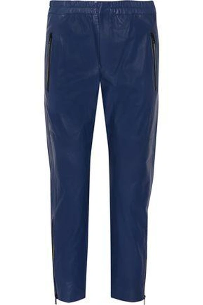Shop Isabel Marant Woman Colin Leather Straight-leg Pants Blue