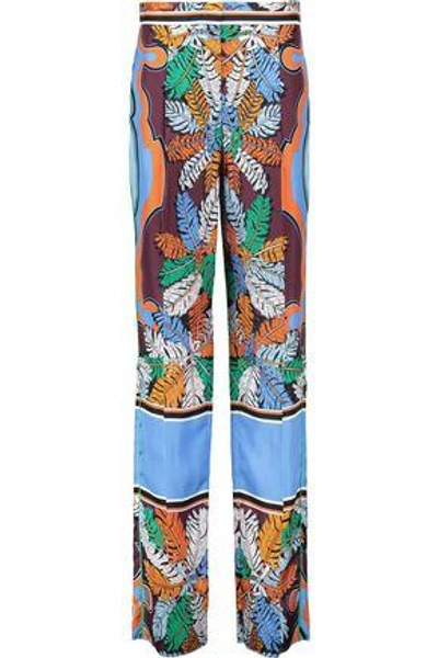 Shop Emilio Pucci Woman Printed Silk Straight-leg Pants Blue