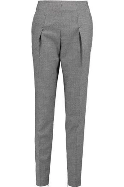 Shop Vionnet Woman Pleated Houndstooth Wool-blend Tapered Pants Gray