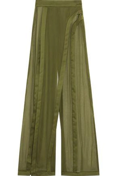 Shop Balmain Woman Silk Wide-leg Pants Army Green