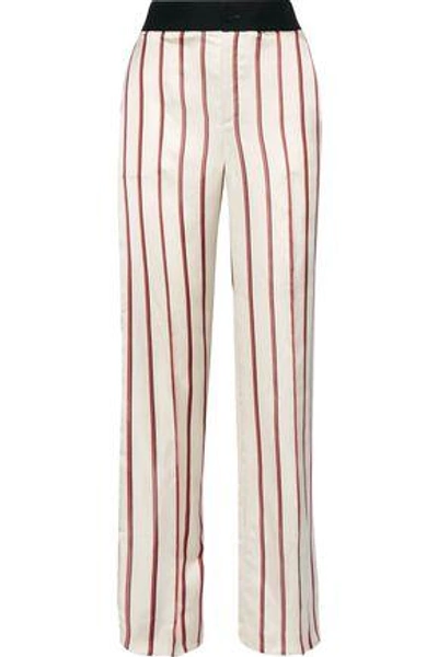 Shop Lanvin Woman Striped Satin-jacquard Wide-leg Pants Beige