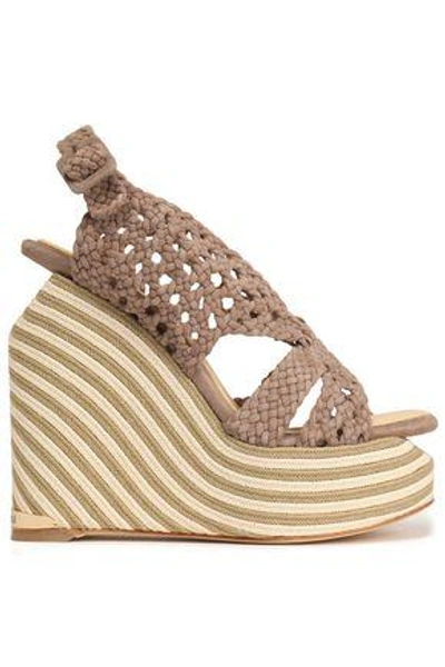 Shop Paloma Barceló Woman Woven Suede Espadrille Wedge Sandals Mushroom