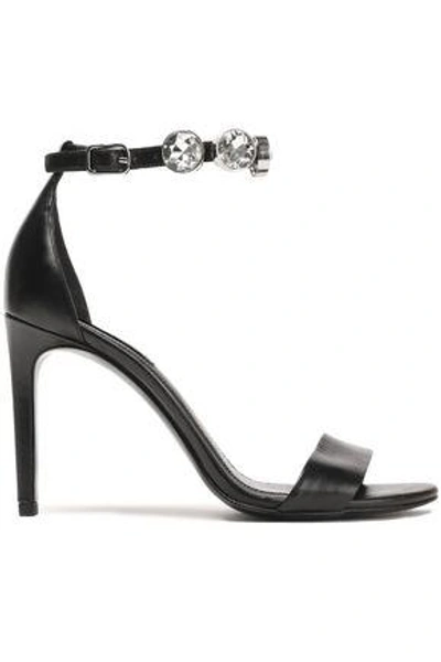 Shop Alexander Wang Woman Crystal-embellished Leather Sandals Black