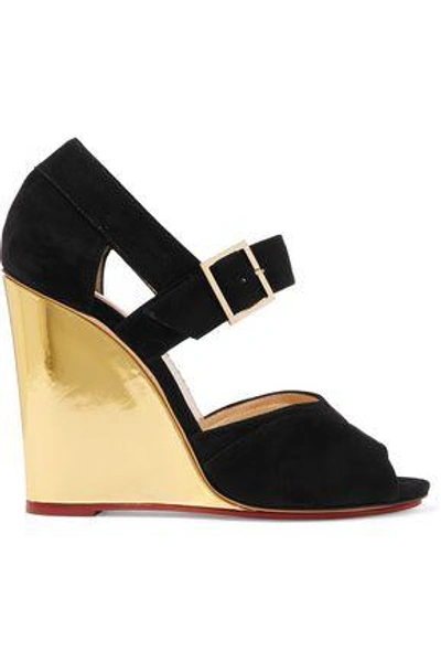 Shop Charlotte Olympia Woman Marcella Suede Wedge Sandals Black