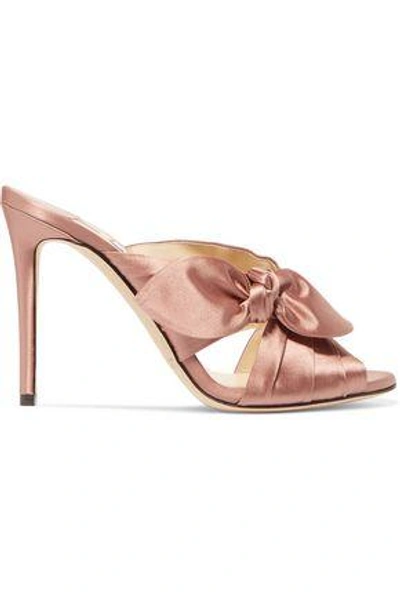Shop Jimmy Choo Keely Knotted Satin Mules In Antique Rose