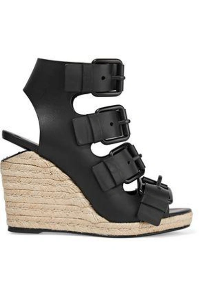 Shop Alexander Wang Woman Jo Leather Wedge Sandals Black