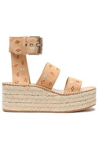 Shop Rag & Bone Woman Tara Embroidered Suede Platform Espadrille Sandals Sand