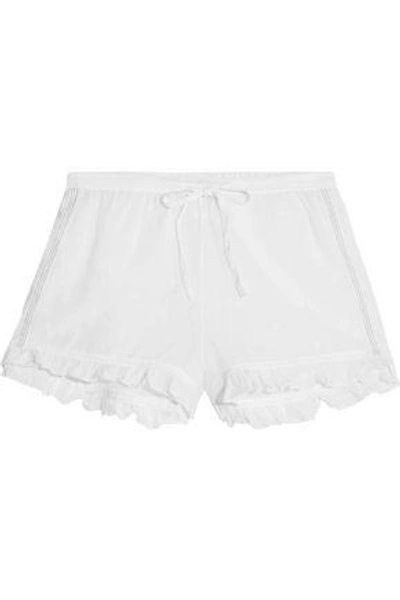 Shop Mes Demoiselles Ruffle-trimmed Cotton-gauze Shorts In White