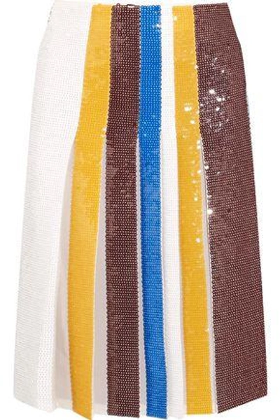 Shop Emilio Pucci Woman Pleated Sequined Silk Skirt White