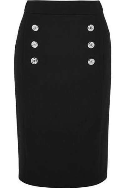 Shop Michael Kors Woman Button-detailed Wool-twill Pencil Skirt Black