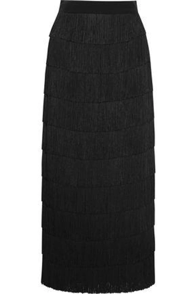 Shop Stella Mccartney Tiered Fringed Silk Crepe De Chine Maxi Skirt In Black