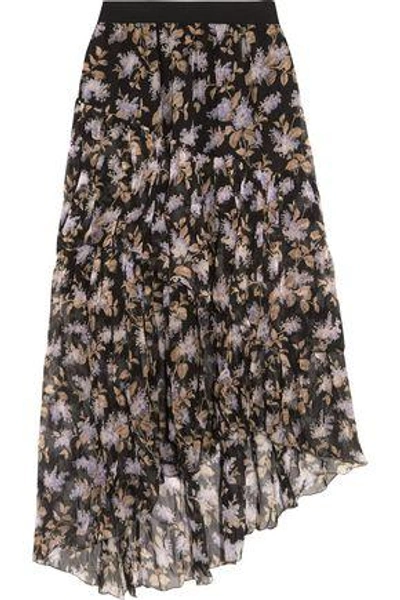Shop Zimmermann Woman Asymmetric Tiered Printed Crinkled Silk-chiffon Skirt Black