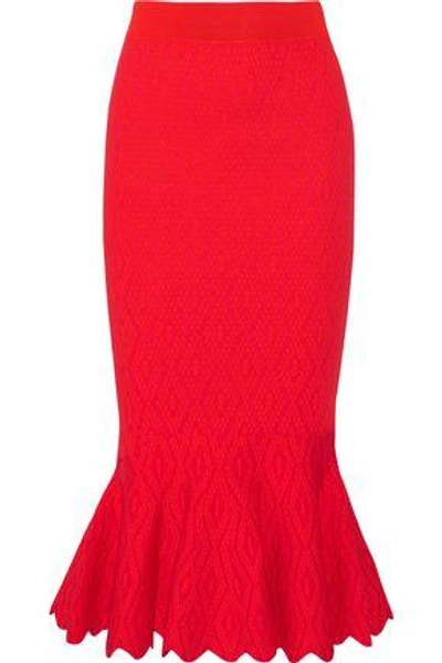 Shop Jonathan Simkhai Woman Textured Stretch-knit Midi Skirt Red