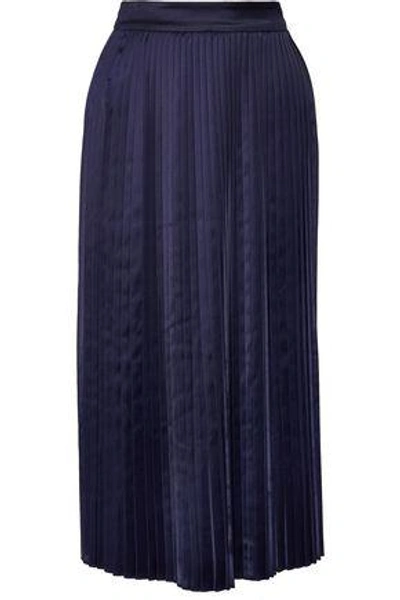 Shop Elizabeth And James Woman Lucy Pleated Satin Midi Skirt Navy