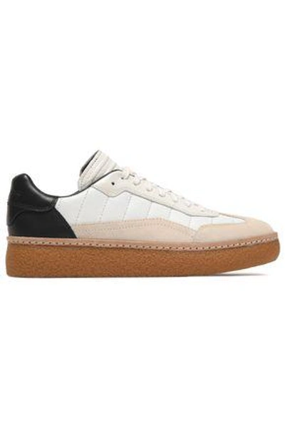 Shop Alexander Wang Woman Suede-paneled Quilted Leather Sneakers Off-white