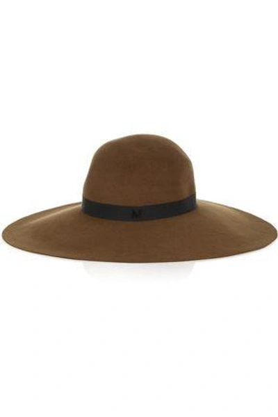 Shop Maison Michel Grosgrain-trimmed Felt Fedora In Dark Brown