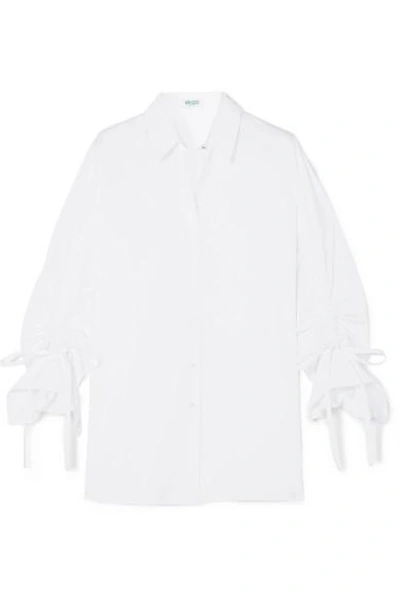 Shop Kenzo Ruched Cotton-poplin Shirt In White