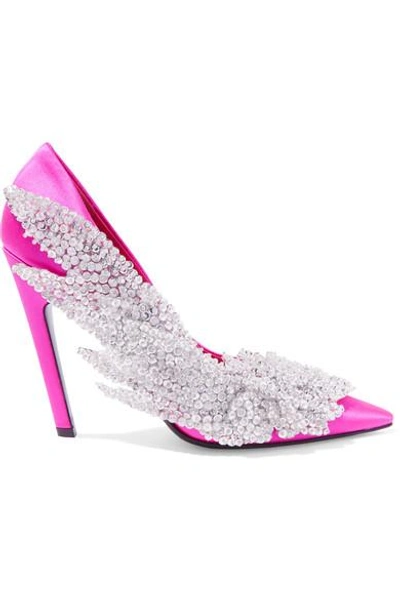 Shop Balenciaga Talon Slash Sequin-embellished Satin Pumps In Fuchsia