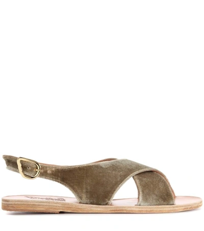 Shop Ancient Greek Sandals Maria Velvet Sandals In Brown