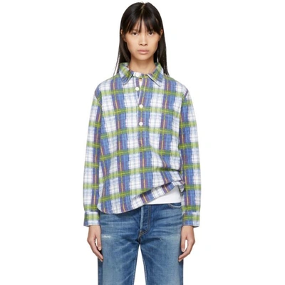 Shop Visvim Blue Brushed Cotton Check Shirt