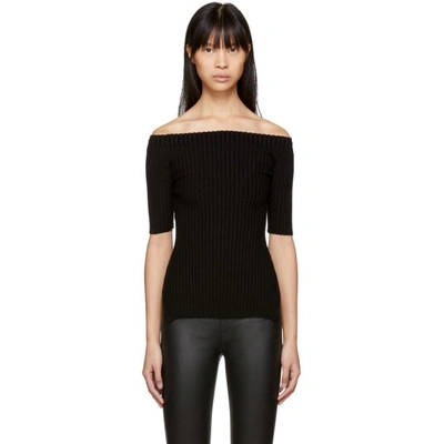 Shop Helmut Lang Black Ribbed Off-the-shoulder Sweater