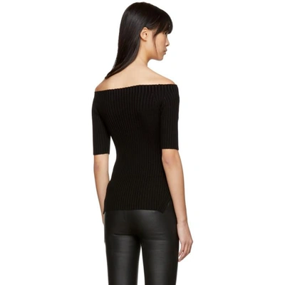 Shop Helmut Lang Black Ribbed Off-the-shoulder Sweater