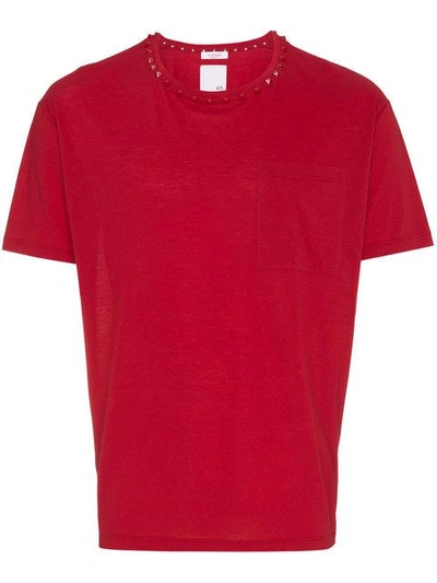 Shop Valentino Rockstud T Shirt With Chest Pocket In Red