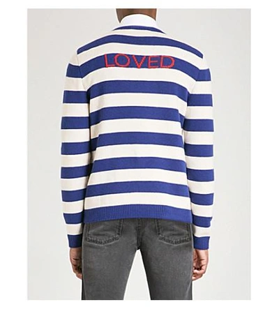 Shop Gucci Tiger-intarsia Striped Wool Sweater In Blue/wht