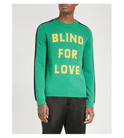 Shop Gucci Blind For Love Wool Sweater In Green