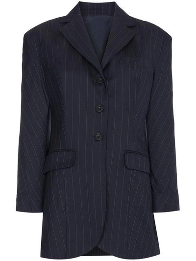 Shop Wright Le Chapelain Pinstripe Tailored Jacket With Oversized Shoulders In Blue