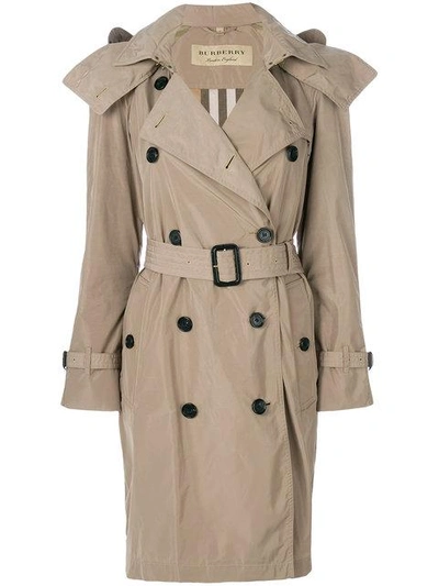 Shop Burberry Detachable Hood Tafetta Trench Coat In Neutrals