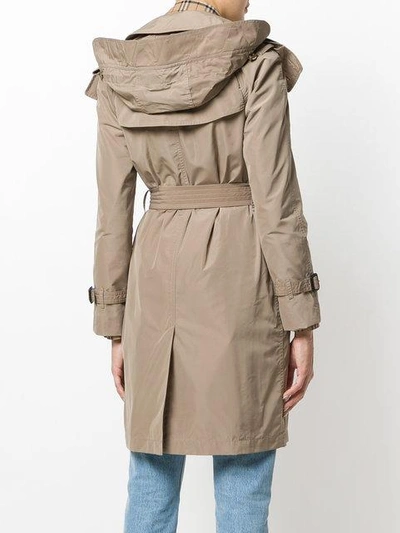 Shop Burberry Detachable Hood Tafetta Trench Coat In Neutrals