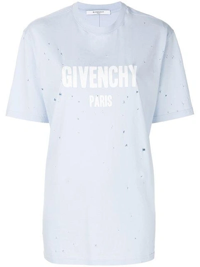 Givenchy Destroyed Logo T-shirt In Blue | ModeSens