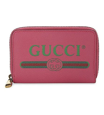 Shop Gucci Logo Small Grained Leather Purse In Pink