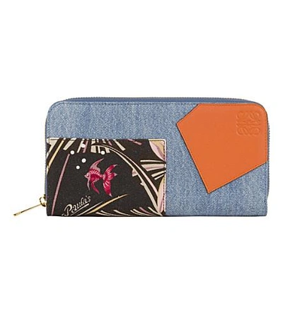 Shop Loewe Paula's Ibiza Puzzle Zip-around Leather And Denim Wallet In Multicolour