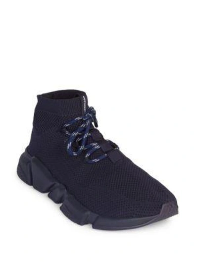 Shop Balenciaga Lace-up Knit Sock Sneakers In Marine