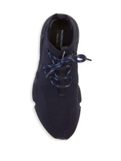 Shop Balenciaga Lace-up Knit Sock Sneakers In Marine