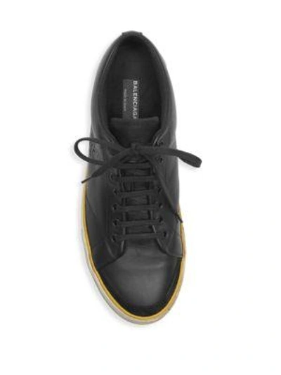 Shop Balenciaga Leather Logo Sole Sneakers In Black