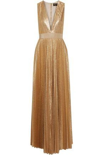 Shop Alice And Olivia Woman Pleated Lamé Gown Gold