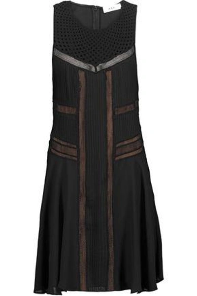 Shop A.l.c Woman Elin Crochet-paneled Pintucked Silk Crepe De Chine Mini Dress Black