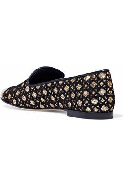 Shop Giuseppe Zanotti Woman Embroidered Glittered Leather Loafers Black