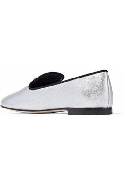 Shop Giuseppe Zanotti Woman Crystal-embellished Metallic Leather Slippers Silver